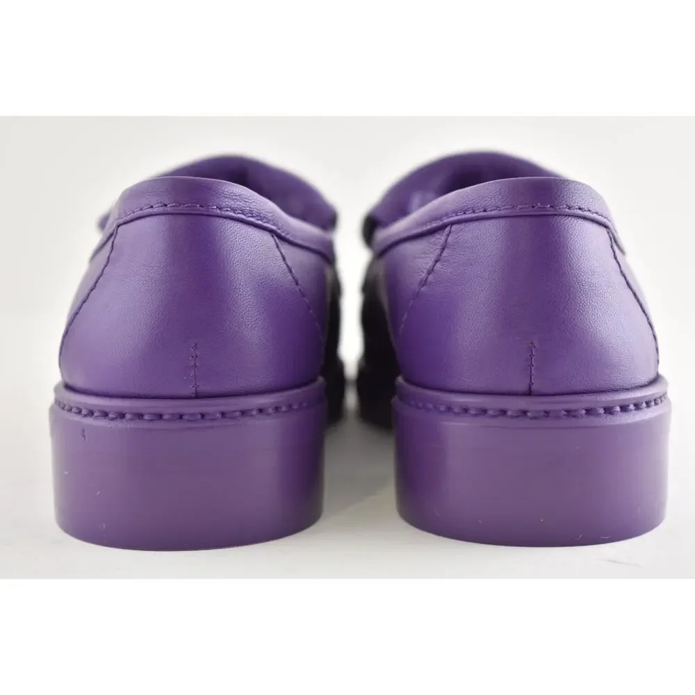 Chanel 24C Purple Leather Quilted Flap Turnlock CC Logo Moccasin Flat Loafer 36